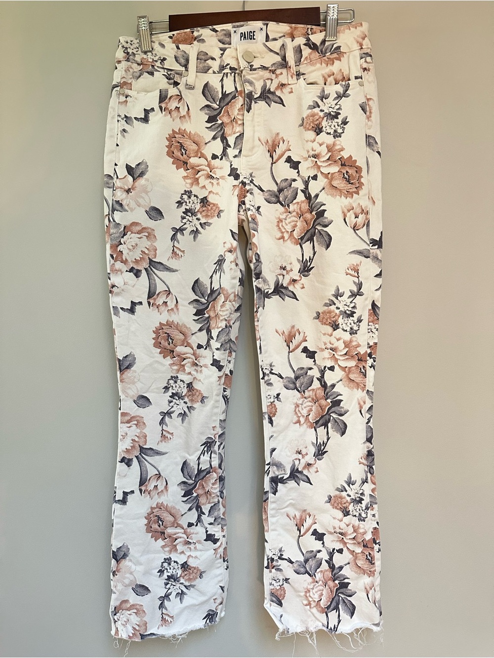 PAIGE Colette Crop Flare Jeans Women’s 28 Floral Print Frayed Hem